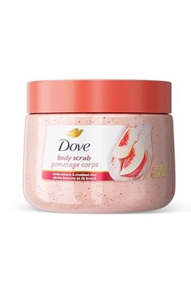 دوف مقشر الجسم بالخوخ الأبيض والأرز المطحون يقشر ويغذي بعمق للحصول على بشرة ناعمة ومشرقة 425 جرام