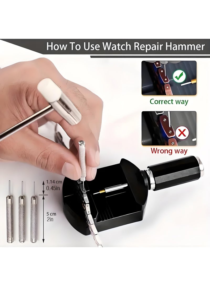 أمنية عظيمة طقم إزالة وصلة حزام الساعة، طقم أدوات تعديل الساعة، أداة تحديد مقاس سوار الساعة لتعديل السوار، أداة إزالة دبوس حزام الساعة، طقم تغيير مقاس الساعة مع أداة إزالة دبوس الساعة، مثقاب دبوس وصلة الساعة، مطرقة - Image 4