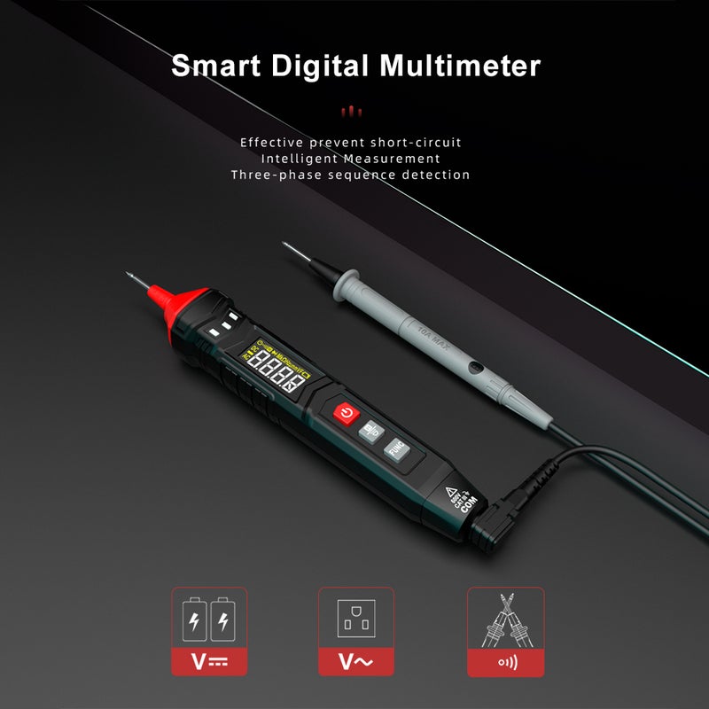 مقياس ديجيتالي من نوع القلم HABOTEST HT121 - مقياس ذكي محمول مع تثبيت حقيقي RMS وشاشة LCD 4000 عدّ، مقياس عالمي ومقياس جهد، اختبار قلم لقياس الجهد العاصلي/المتناوب والمقاومة والسعة والتردد، واختبار التيار الحي - Image 3