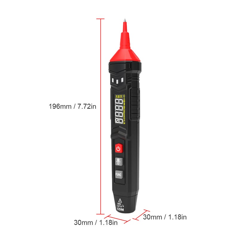 مقياس ديجيتالي من نوع القلم HABOTEST HT121 - مقياس ذكي محمول مع تثبيت حقيقي RMS وشاشة LCD 4000 عدّ، مقياس عالمي ومقياس جهد، اختبار قلم لقياس الجهد العاصلي/المتناوب والمقاومة والسعة والتردد، واختبار التيار الحي - Image 5