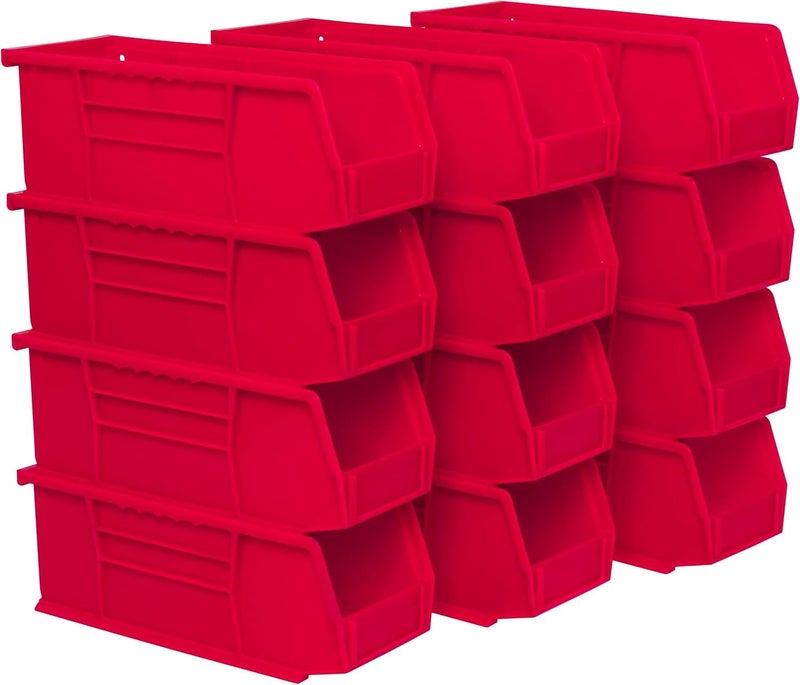 Akro-Mils 30224 AkroBins Plastic Storage Bins, Space-Saving Stackable Bins for Garage, Pantry, Craft Organization, 11" L x 4" W x 4" H, Red, 12-Pack - Image 1