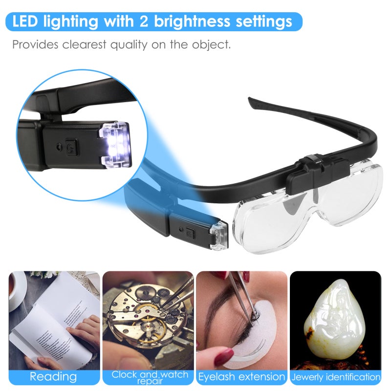 Headband Magnifier 1.5x-4.5x Interchangeable Optical Acrylic Lenses - LED Light With 2 Brightness Settings Head Magnifier for Professional Technicians Hobbyists Home Small Projects - Image 2