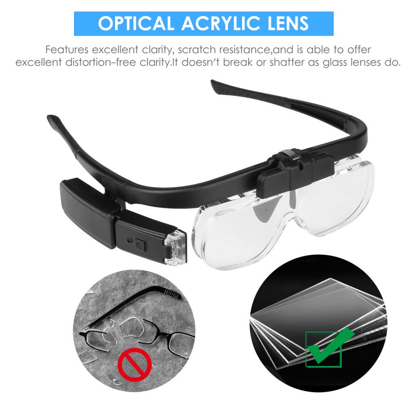 Headband Magnifier 1.5x-4.5x Interchangeable Optical Acrylic Lenses - LED Light With 2 Brightness Settings Head Magnifier for Professional Technicians Hobbyists Home Small Projects - Image 4
