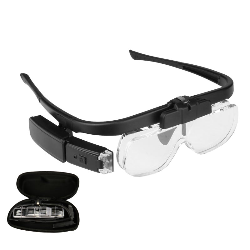 Headband Magnifier 1.5x-4.5x Interchangeable Optical Acrylic Lenses - LED Light With 2 Brightness Settings Head Magnifier for Professional Technicians Hobbyists Home Small Projects - Image 1