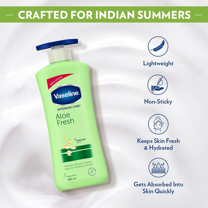 Vaseline Vaseline Intensive Care Aloe Fresh Hydrating Body Lotion 400 ml Daily Moisturizer for Dry Skin Gives NonGreasy Glowing Skin For Men Women  - Image 5