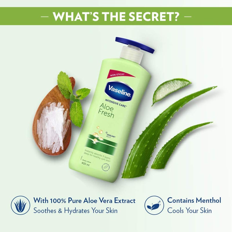 Vaseline Vaseline Intensive Care Aloe Fresh Hydrating Body Lotion 400 ml Daily Moisturizer for Dry Skin Gives NonGreasy Glowing Skin For Men Women  - Image 3