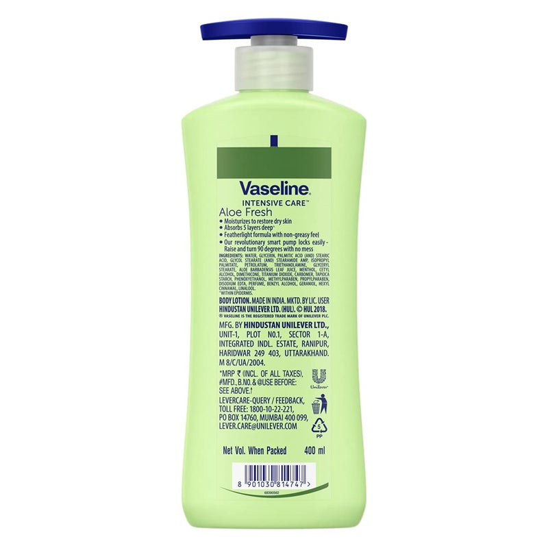 Vaseline Vaseline Intensive Care Aloe Fresh Hydrating Body Lotion 400 ml Daily Moisturizer for Dry Skin Gives NonGreasy Glowing Skin For Men Women  - Image 2