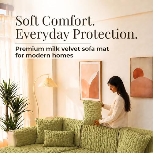 HOKIPO 'PebblePlush' Premium Milk Velvet Anti Slip Sofa Cover Mats for L Shape and 1/2/3 Seater Sofa. Make Your Own Sofa Cover Set, 90(D) x 150(L) cm, Pristine Green (AR-5024-GRN) - Image 3