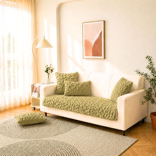 HOKIPO 'PebblePlush' Premium Milk Velvet Anti Slip Sofa Cover Mats for L Shape and 1/2/3 Seater Sofa. Make Your Own Sofa Cover Set, 90(D) x 150(L) cm, Pristine Green (AR-5024-GRN) - Image 1