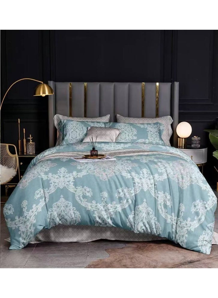 طقم مفروشات فاخر بحجم كينج مكون من 6 قطع - تصميم بسيط، غطاء لحاف 220×240 سم مع شرشف مطاطي و4 أغطية وسائد