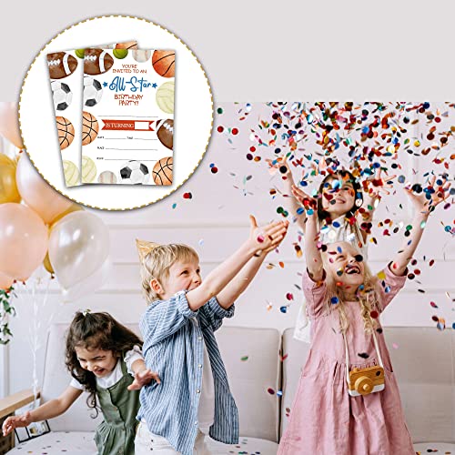 Foosproea Sports Birthday Invitations with Envelopes - Birthday Party Invitation Card for Boys / Girls - All Star Fill-in Invites Cards - Basketball, Baseball, Football Party Celebration (20 Pack)-29 - Image 4