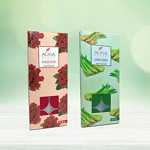 AURA DECOR AuraDecor Pack of 20 Fragrance Tealight Candles || Spa Candles || 3 Hours Burning Time (Rose & Lemon Grass), Wax - Image 1