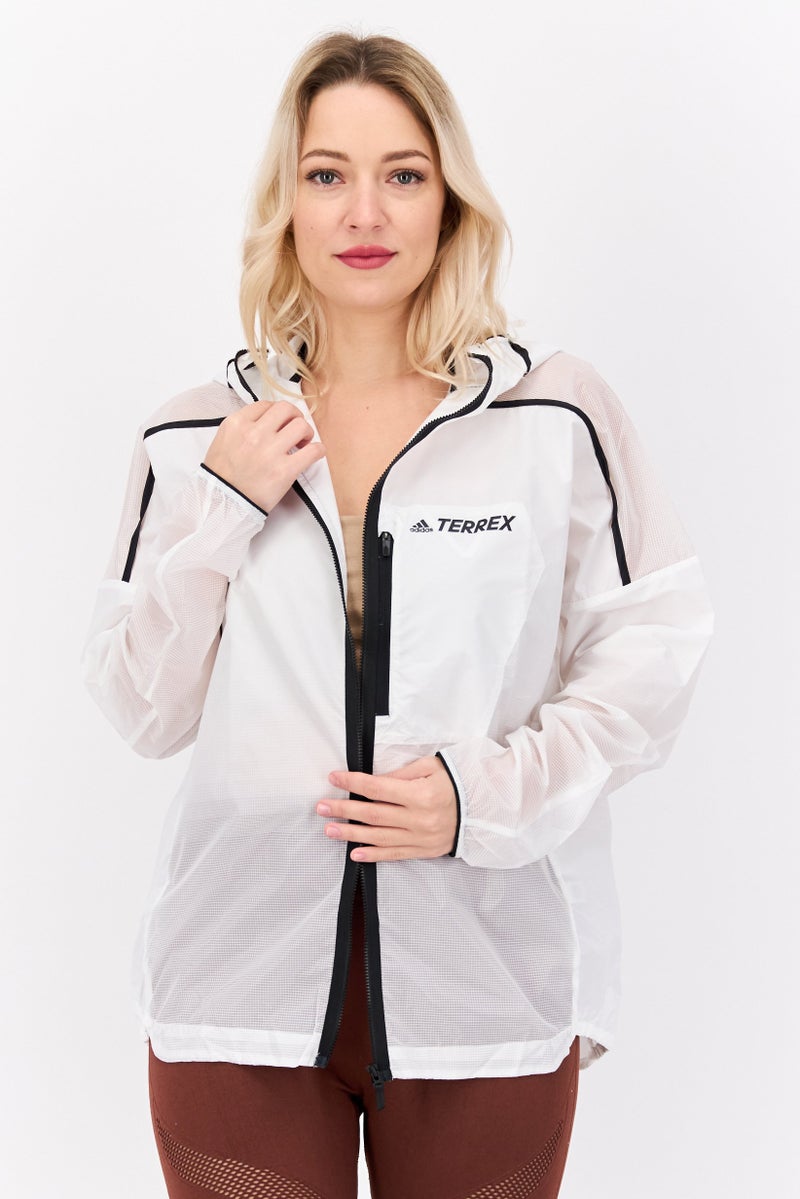 Adidas جاكيت تدريب بأكمام طويلة مناسب للنساء، أبيض - Image 1