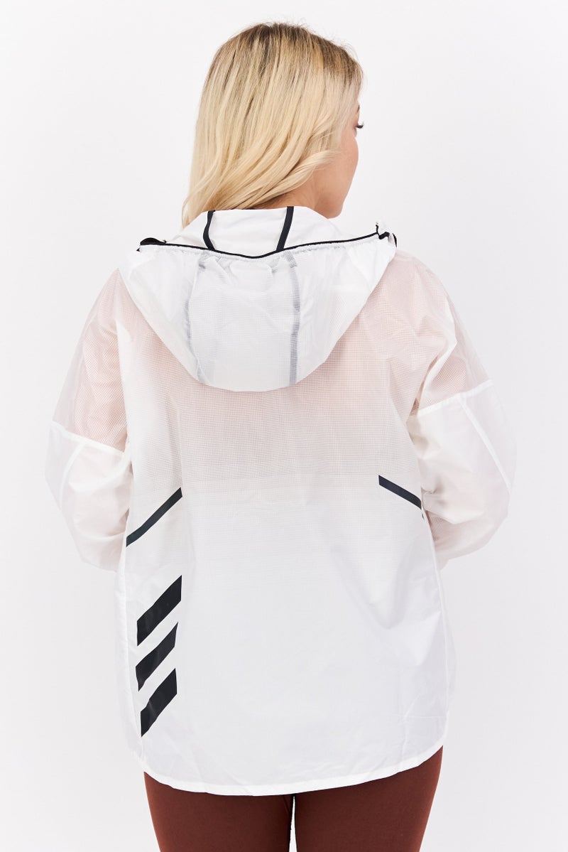 Adidas جاكيت تدريب بأكمام طويلة مناسب للنساء، أبيض - Image 3