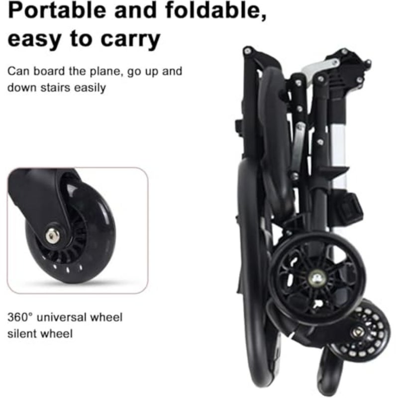Lightweight stroller for shopping, walking, travel; aluminum frame, navy blue; compact fold, adjustable handles, UPF 50+ sunshade - Image 5