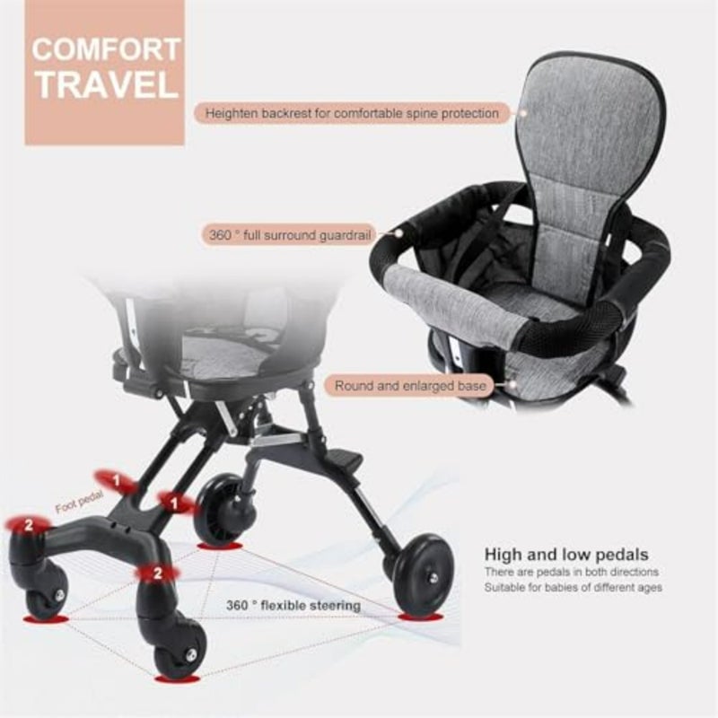 Lightweight stroller for shopping, walking, travel; aluminum frame, navy blue; compact fold, adjustable handles, UPF 50+ sunshade - Image 3