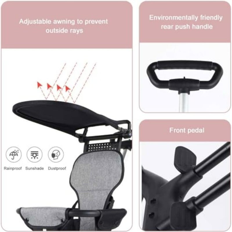 Lightweight stroller for shopping, walking, travel; aluminum frame, navy blue; compact fold, adjustable handles, UPF 50+ sunshade - Image 2