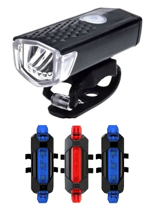 ZCM-HAPPY 4-Piece USB Rechargeable Front and Tail Lights Safety Riding Lights  - Image 1