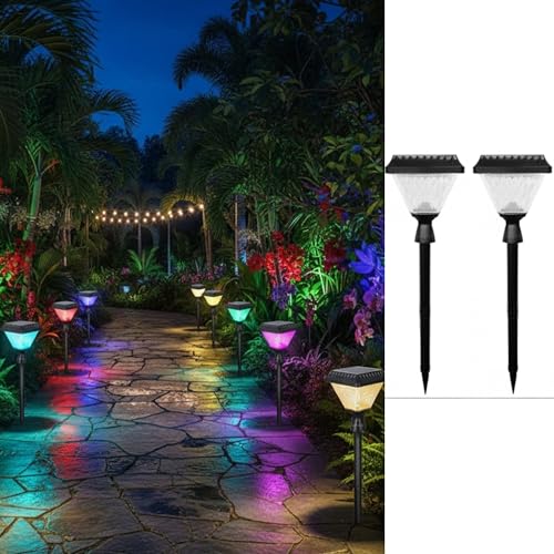 Homehop Solar Garden Light 10 LED Outdoor, Waterproof Pathway, Ground, Lawn, Decorative Bollard Lamp 2200mAh with Remote Control (ABS, RGB Pack of 2) - Image 1