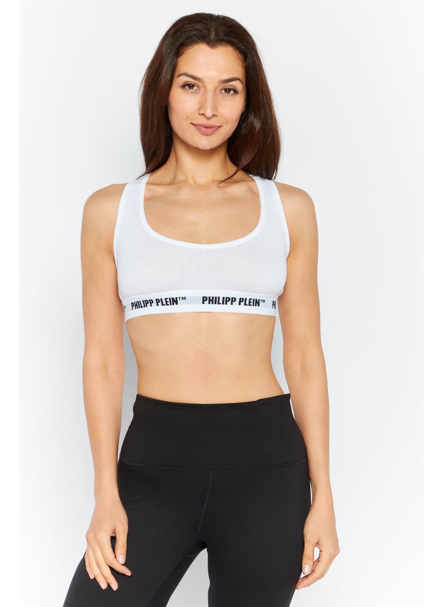 PHILIPP PLEIN Women Brand Logo Non Padded Sports Bra, White  - Image 1