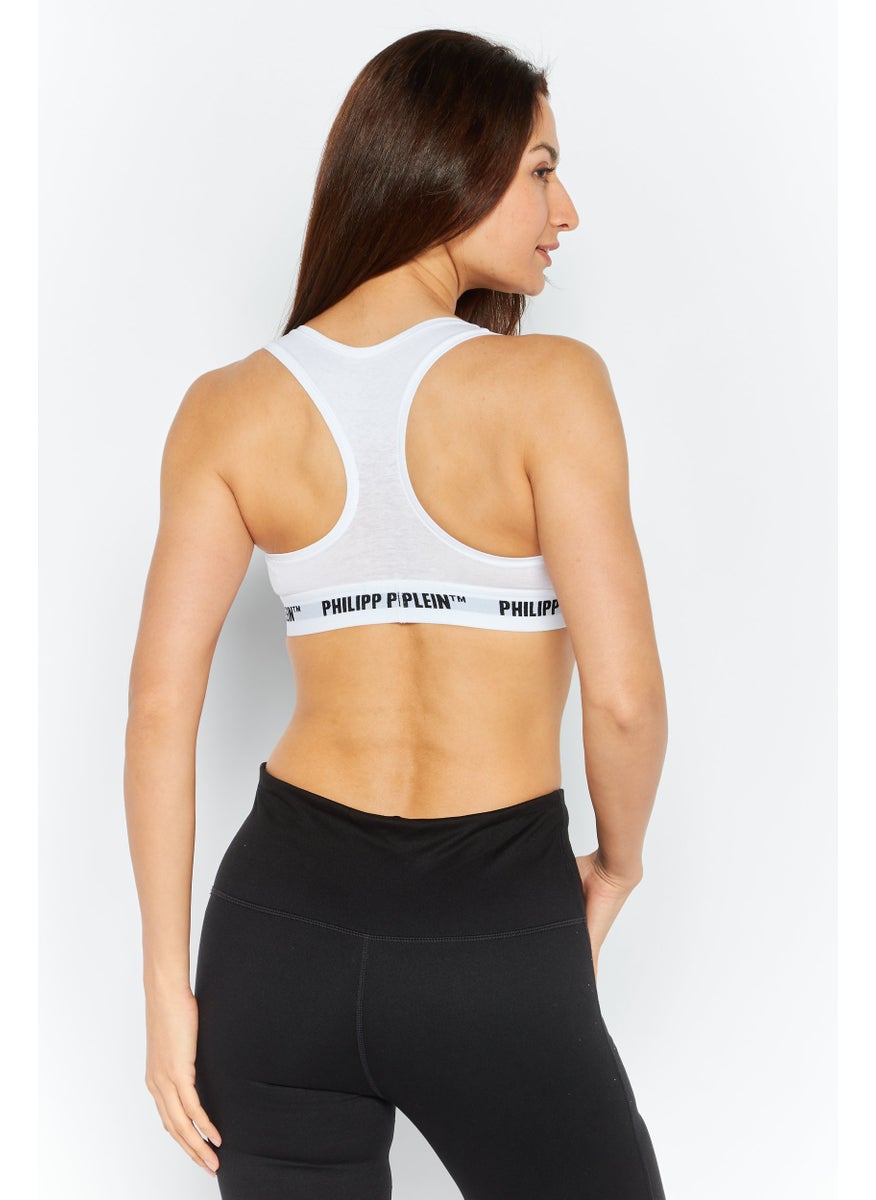 PHILIPP PLEIN Women Brand Logo Non Padded Sports Bra, White  - Image 4