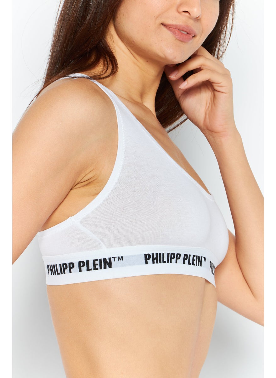 PHILIPP PLEIN Women Brand Logo Non Padded Sports Bra, White  - Image 3