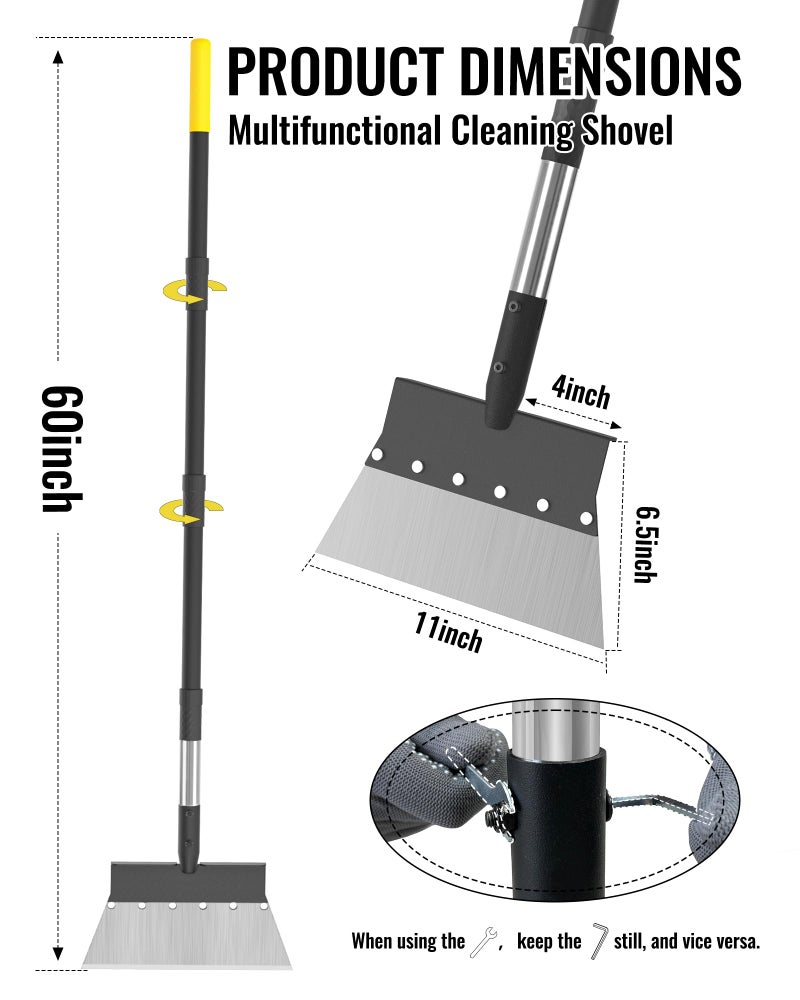 BlumeTrec Garden Flat Shovel, Heavy Duty Multifunctional Cleaning Shovel with 60" Adjustable Long Handle, Metal Floor Scraper Tool for Weeding, Scraping, Ice & Snow Removal, Driveway, Sidewalk, Garden, Outdoor - Image 2
