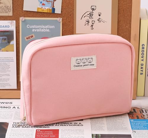 Fcteap Pencil Case Pouch Box Cute Kawaii Large Capacity Aesthetic Zipper Pen Holder Organizer Bag for Office Workspace Supplies Desk Accessories Travel (Light Pink) - Image 2