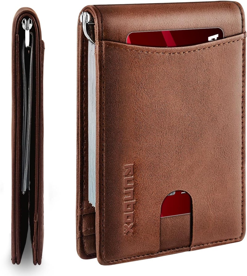 RUNBOX Slim Money Clip Wallets for Men RFID Blocking 11 Card Holder Minimalist Small Leather Bifold Men's Front Pocket Wallet Gift Box - Image 1
