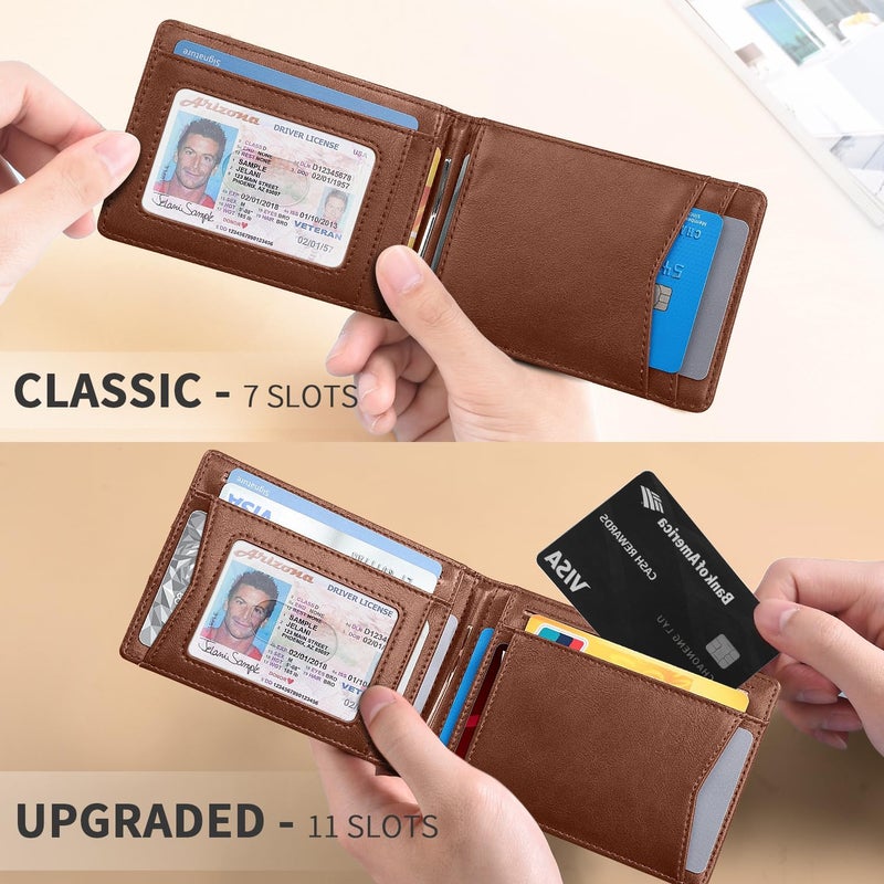 RUNBOX Slim Money Clip Wallets for Men RFID Blocking 11 Card Holder Minimalist Small Leather Bifold Men's Front Pocket Wallet Gift Box - Image 2