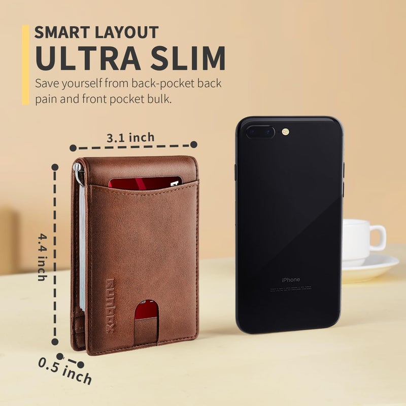 RUNBOX Slim Money Clip Wallets for Men RFID Blocking 11 Card Holder Minimalist Small Leather Bifold Men's Front Pocket Wallet Gift Box - Image 3