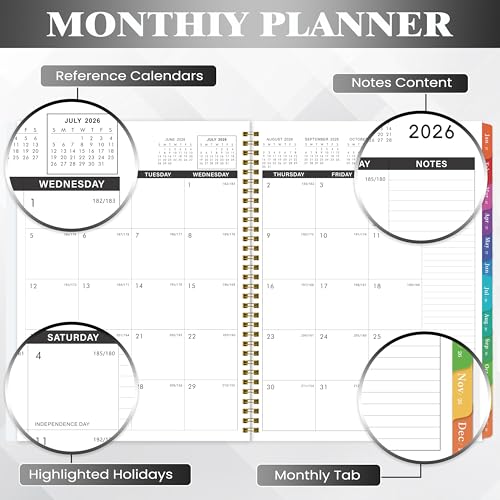 Tersus Planner 2026-2027 - Monthly Calendar 2026-2027, Colorful Monthly Tabs, Jul 2026 - Dec 2027, 9" x 11" Large Planner/Calendar, Back Pocket, Perfect for School Office Home Planning - Image 3