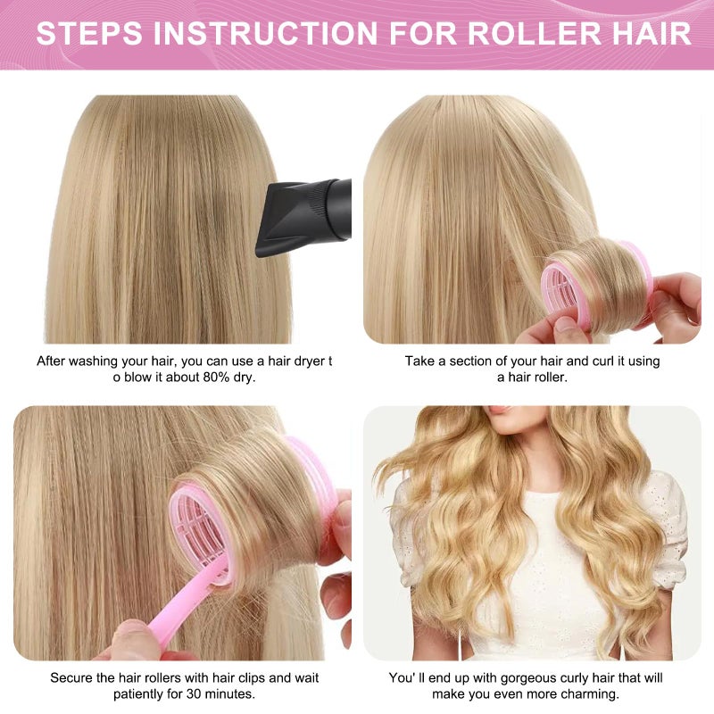 BESSEEK 4 Sizes Hair Rollers for Women Set - 50 Pcs Hair Curler Rollers with Clips, Self Grip Hair Rollers for Long, Short Hair and Bangs, 25mm, 36mm, 48mm, 60mm, Pink - Image 4