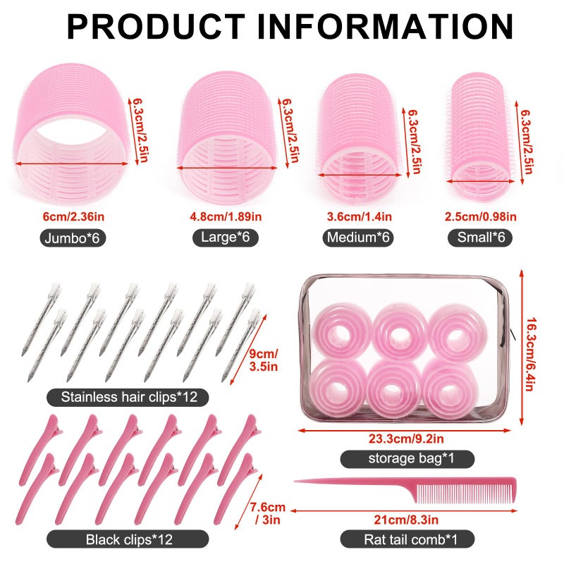 BESSEEK 4 Sizes Hair Rollers for Women Set - 50 Pcs Hair Curler Rollers with Clips, Self Grip Hair Rollers for Long, Short Hair and Bangs, 25mm, 36mm, 48mm, 60mm, Pink - Image 2
