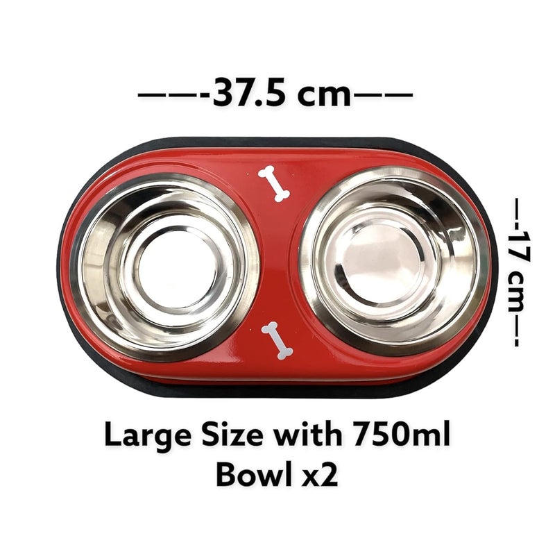 DOGTOWN Stainless Steel Double Diner Dog and Cat Food Bowls with Anti Slip Mat - Set for Drinking or Eating Food (Large - Blue) ?30L x 20W x 8H Cms - Image 4