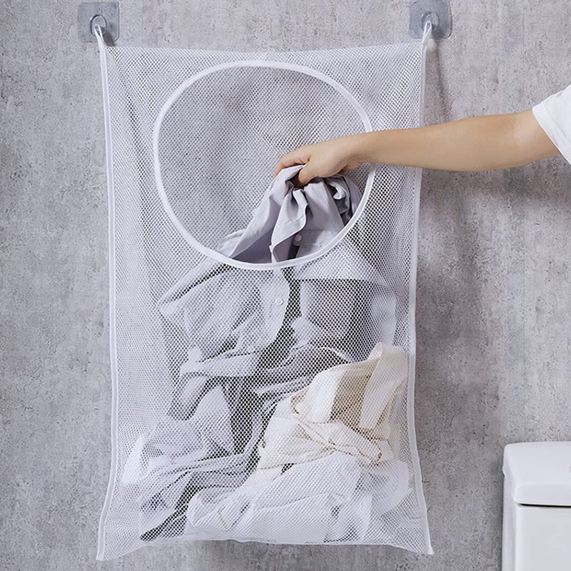 Resdenio Hanging Laundry Hamper Bag Portable Laundry Bag 30 x 20 Inch Large Foldable Wall Hanging Laundry Basket with 2 Adhesive Hooks for Dirty Clothes Organization and Storage