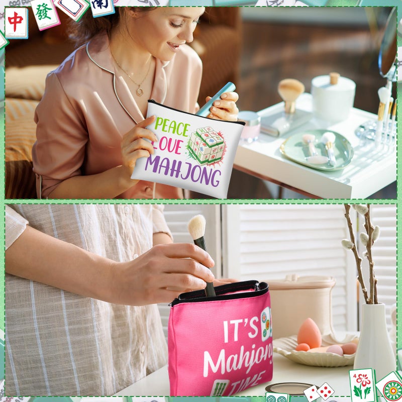 SilTriangle 16 Pcs Mahjong Cosmetic Bag Gifts for Women Mahjong Makeup Bag Mah Jong Zippered Pouch for Lover Player Mothers Birthday Party Lucky Mah Jong Gift Coquette Accessories (Styles 2) - Image 5