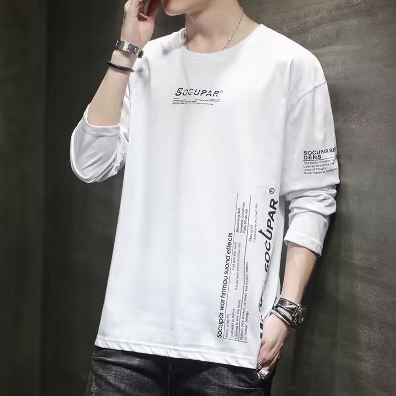 Long Sleeve T-Shirt Men'S Autumn New Thin Korean Style Slim Fit Crewneck Letter Fashion Trendy Top Factory - Image 1