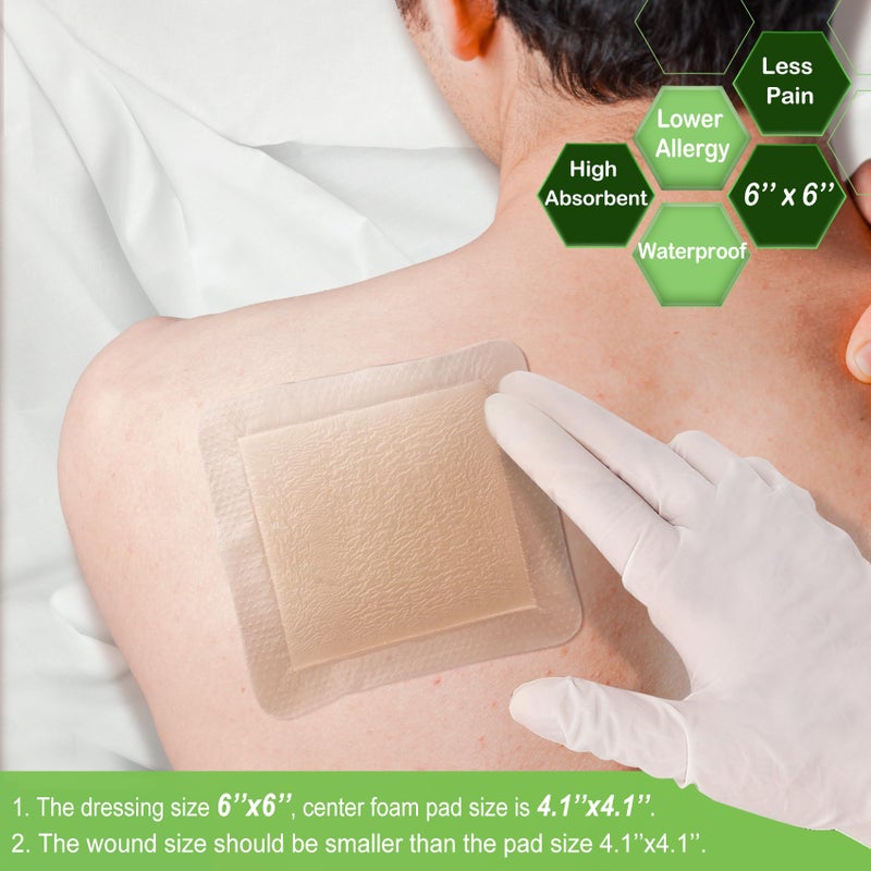 NEUHEILS Silicone Adhesive Foam Dressing with Gentle Border 6''x6'', 10 Packs for Bed Sore Leg Ulcer, High Absorbency Waterproof Silicone Wound Bandages by NeuHeils - Image 3