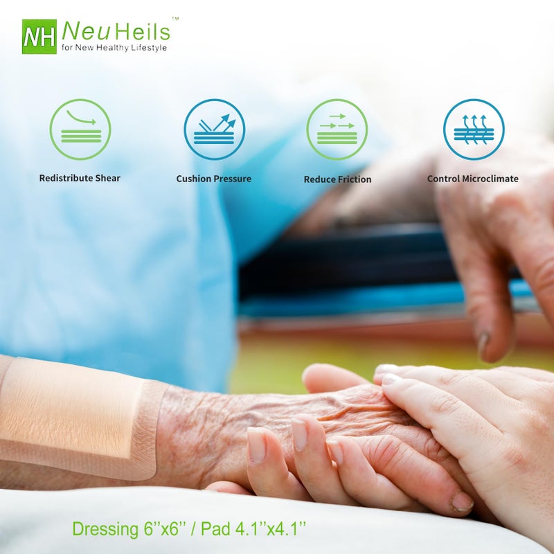 NEUHEILS Silicone Adhesive Foam Dressing with Gentle Border 6''x6'', 10 Packs for Bed Sore Leg Ulcer, High Absorbency Waterproof Silicone Wound Bandages by NeuHeils - Image 4