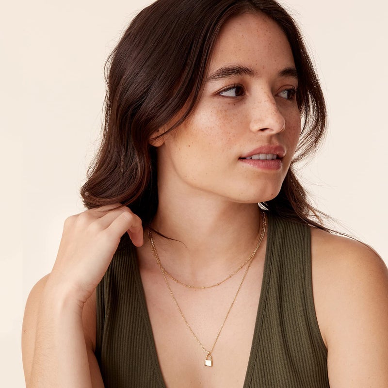 PAVOI 14K Gold Plated Layered Lock Pendant Necklace | Layering Necklaces for Women | Dainty Minimalist Design Pendant (Lock, Yellow Plated) - Image 4