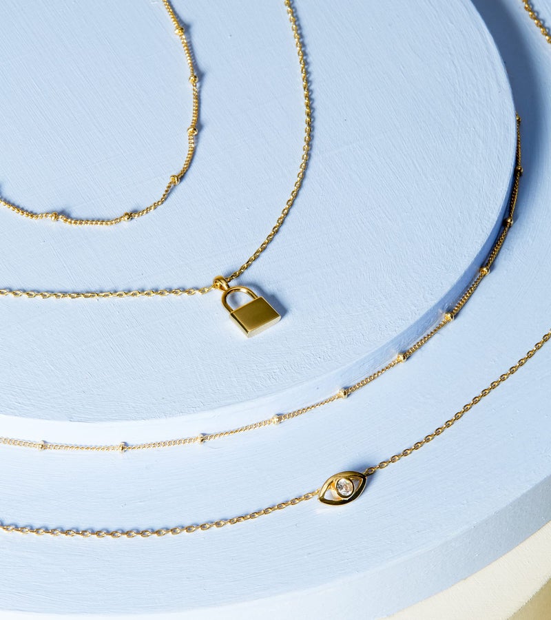 PAVOI 14K Gold Plated Layered Lock Pendant Necklace | Layering Necklaces for Women | Dainty Minimalist Design Pendant (Lock, Yellow Plated) - Image 3