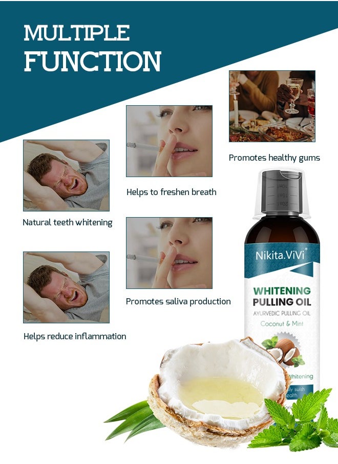 NIKITA.VIVI Whitening Pulling Oil 237ml Coconut Oil Pulling Mouthwash with Coconut and Peppermint Oil Ayurvedic Mouthwash for Fresh Breath Teeth Whitening Mint Pulling Mouthwash Natural Essential Oil Mouthwash with Tongue Scraper  - Image 5