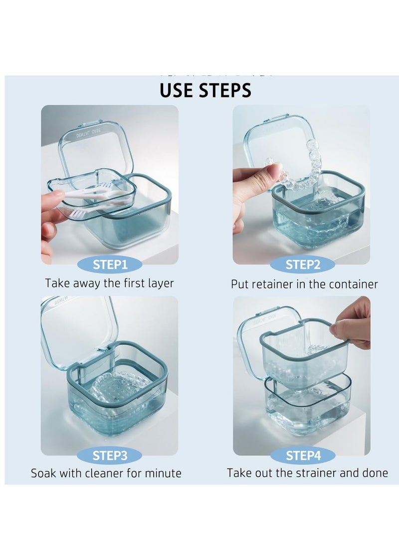 Excefore Leak Proof Denture Case, Retainer Case Orthodontic Denture Cup with Strainer, with Drain Tray, for Dentures, Partial Dentures, Traditional Braces, Etc  - Image 4