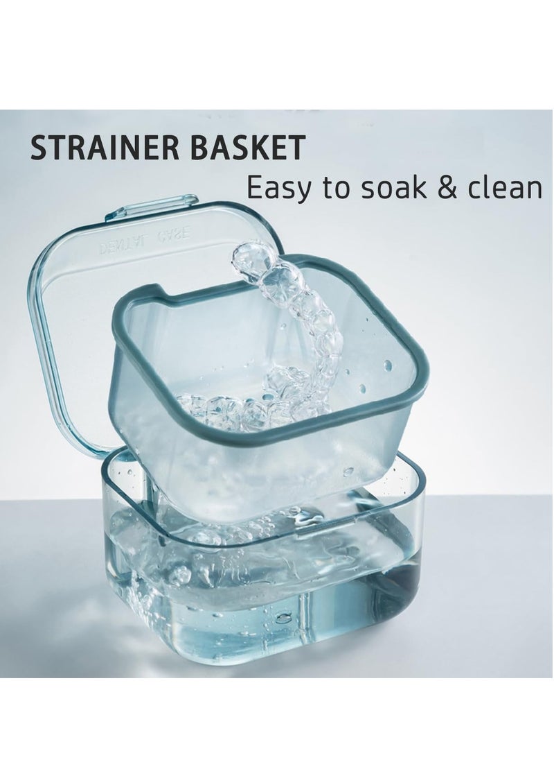 Excefore Leak Proof Denture Case, Retainer Case Orthodontic Denture Cup with Strainer, with Drain Tray, for Dentures, Partial Dentures, Traditional Braces, Etc  - Image 3