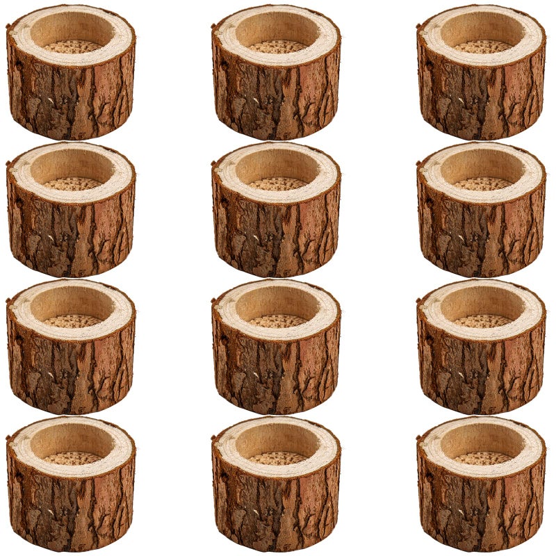 Lawei 12 Pack Wooden TeaLight Candle Holders Personalized Wood Votive Tealight Holders Vintage Pillar Candle Stands Bulk for Home Wedding Party Birthday Holiday Decoration