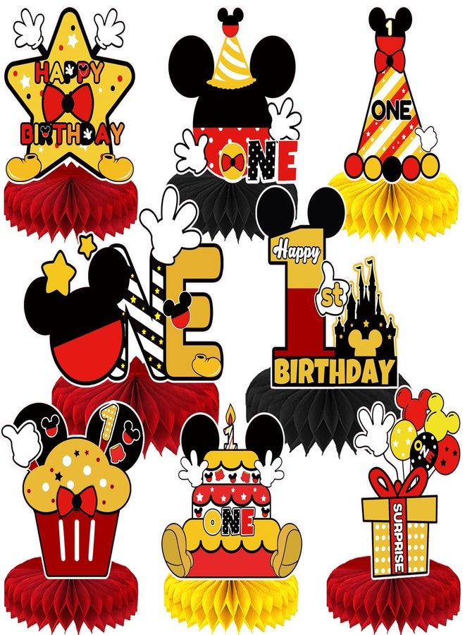 NF orange Mouse Table Honeycomb Centerpieces,Cartoon Mouse Themed Table Topper Decor One Year Old Birthday Party Supplies(8 Pcs) - Image 1
