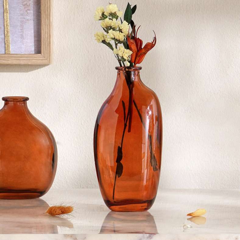 Pan Home مزهرية أمفورا زجاجية كهرمانية لتزيين المنزل - Image 1