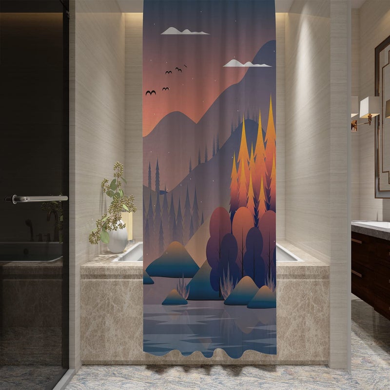 FING ستارة دش الحمام، ستارة حمام مع خطاف، ستارة دش مصممة للحمام، حوض الاستحمام، زينة ستائر حمام زخرفية حديثة (تصميم_22) - Image 2