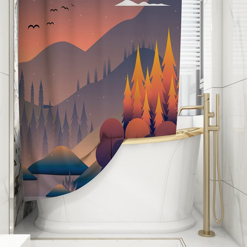 FING ستارة دش الحمام، ستارة حمام مع خطاف، ستارة دش مصممة للحمام، حوض الاستحمام، زينة ستائر حمام زخرفية حديثة (تصميم_22) - Image 1